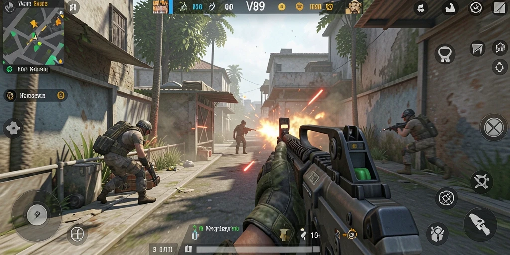 Tampilan gameplay seru dari <strong>V89</strong> yang menunjukkan aksi menembak intens.